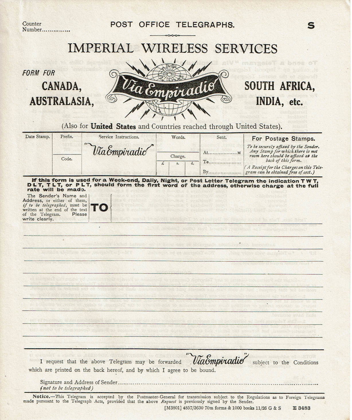 Imperial Wireless - November 1926 - front