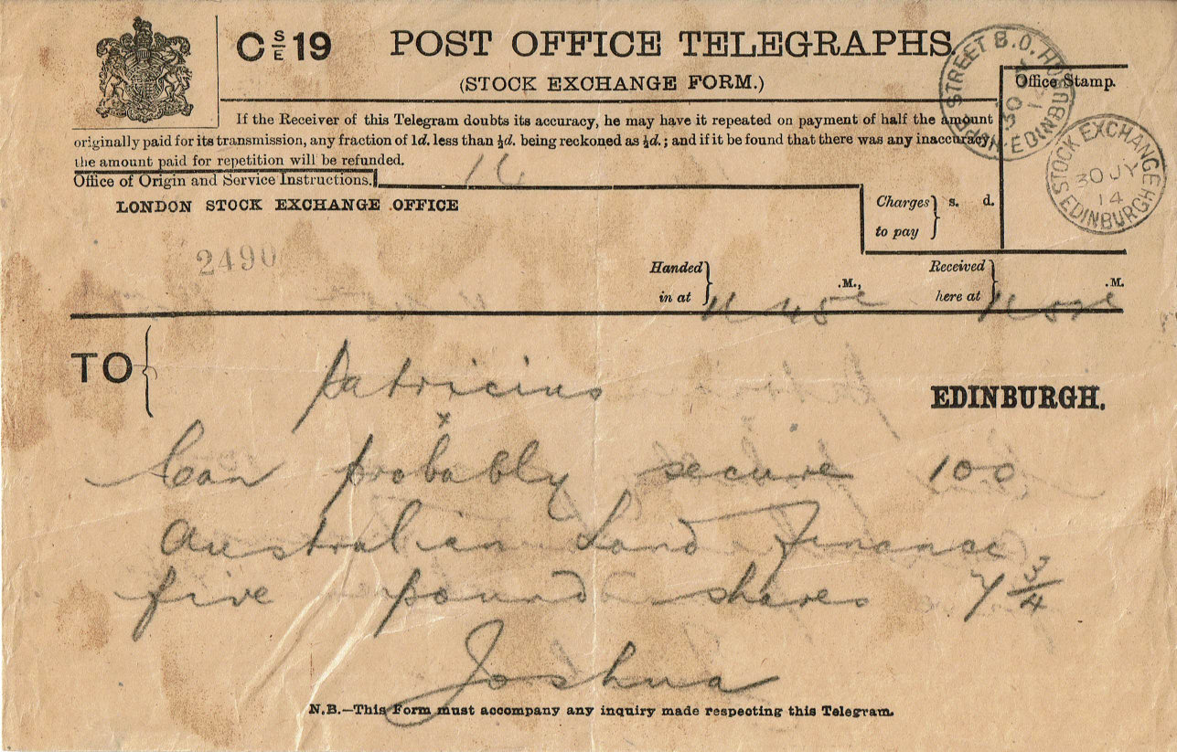 Received S/E Telegram Form used 1914