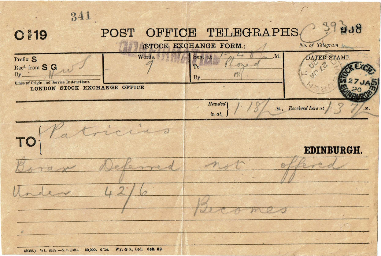 Received S/E Telegram Form used 1920