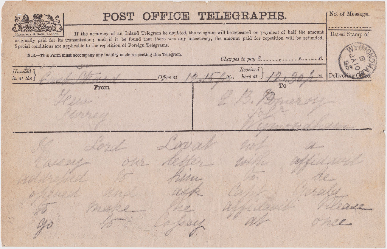 PO Telegraph Form - 10-1-85