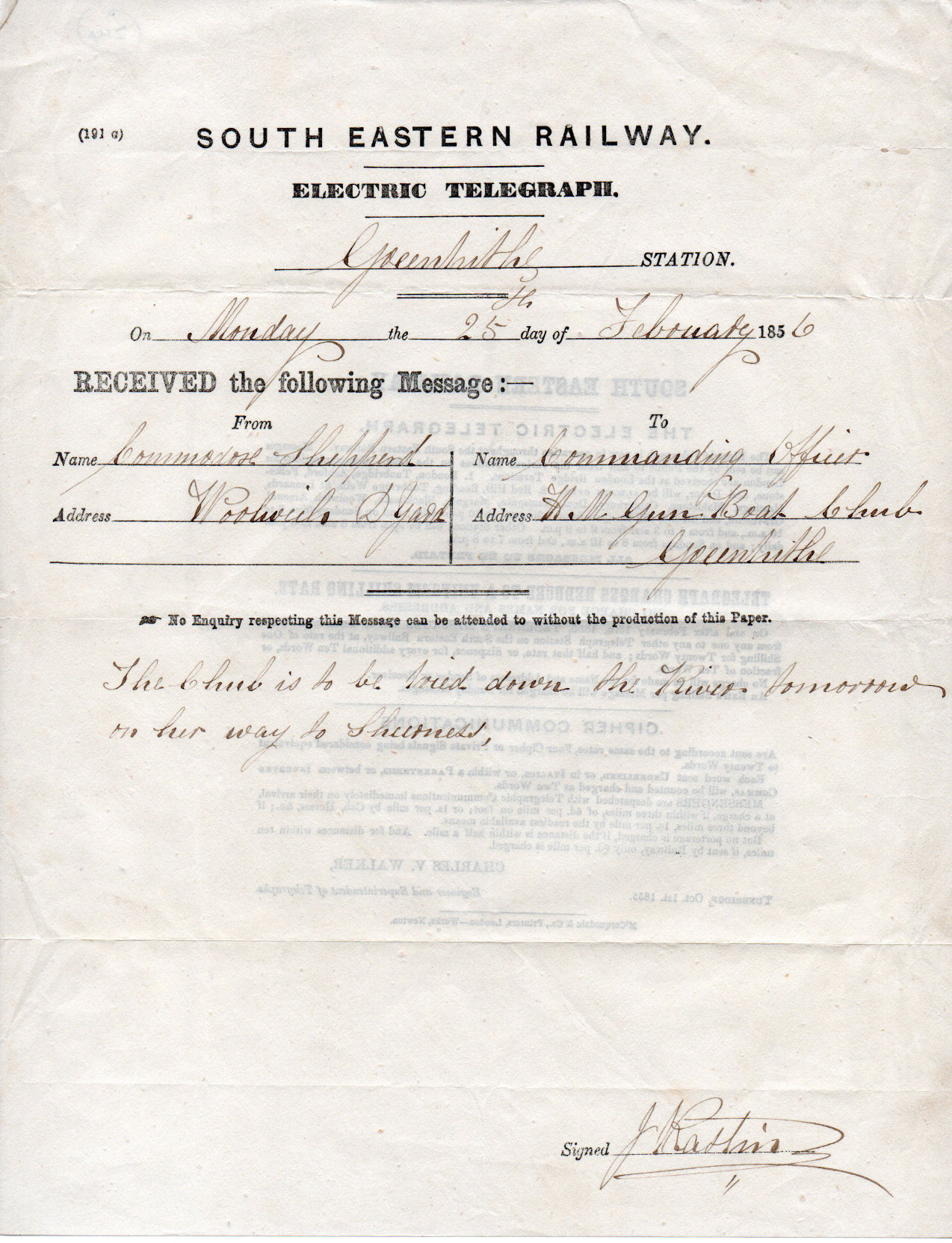 SER form of February 1856 - front.