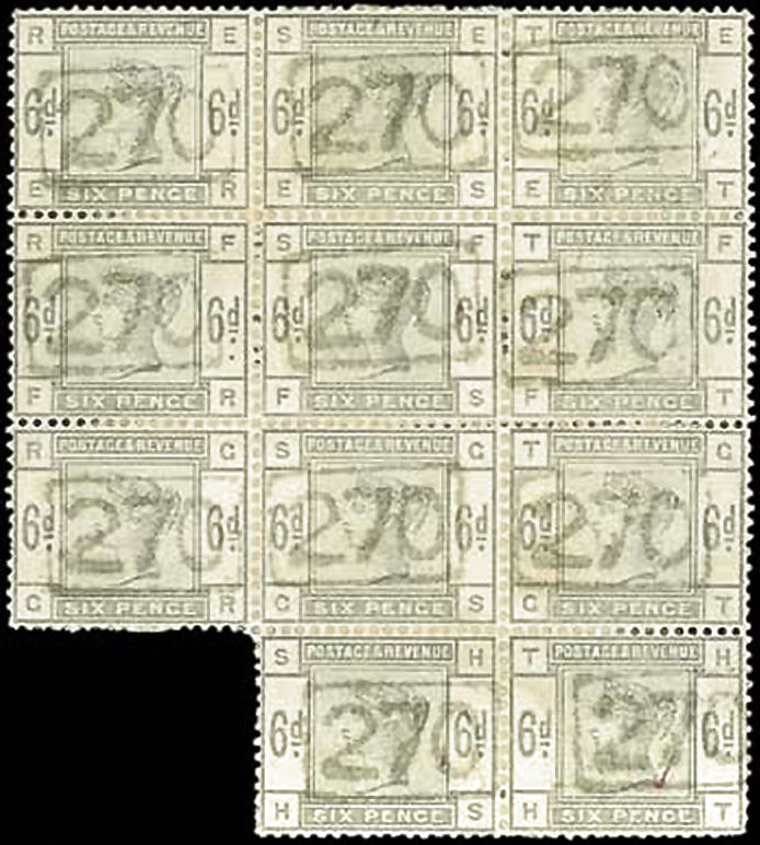 Scottish Railway Telegraph cancel 270 on 11 x 6d stamps