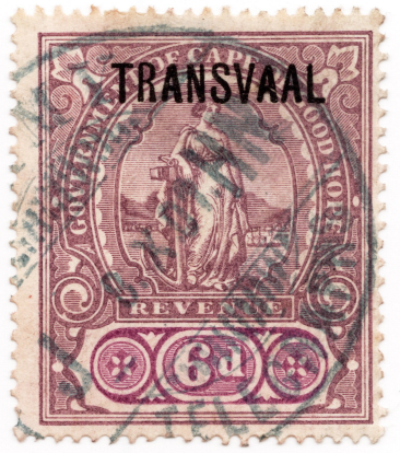 Transvaal overprint on COGH 6d Fiscal - Johannesburg.