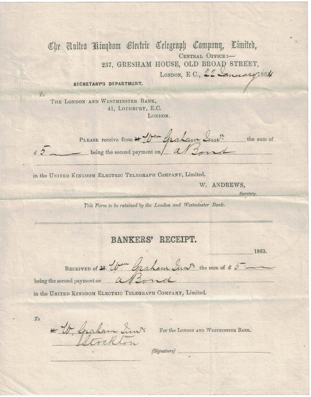 UKET Bond payment January 1864
