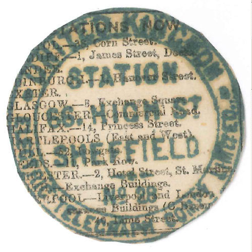 Receipt stamp? for Sheffield.