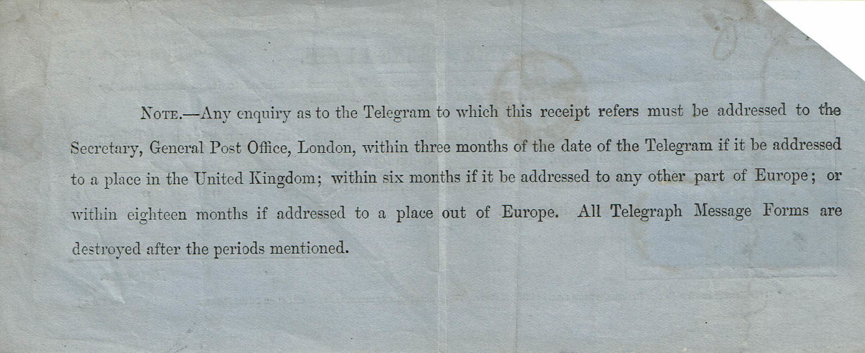 PO Telegraph receipt No 17 - back.