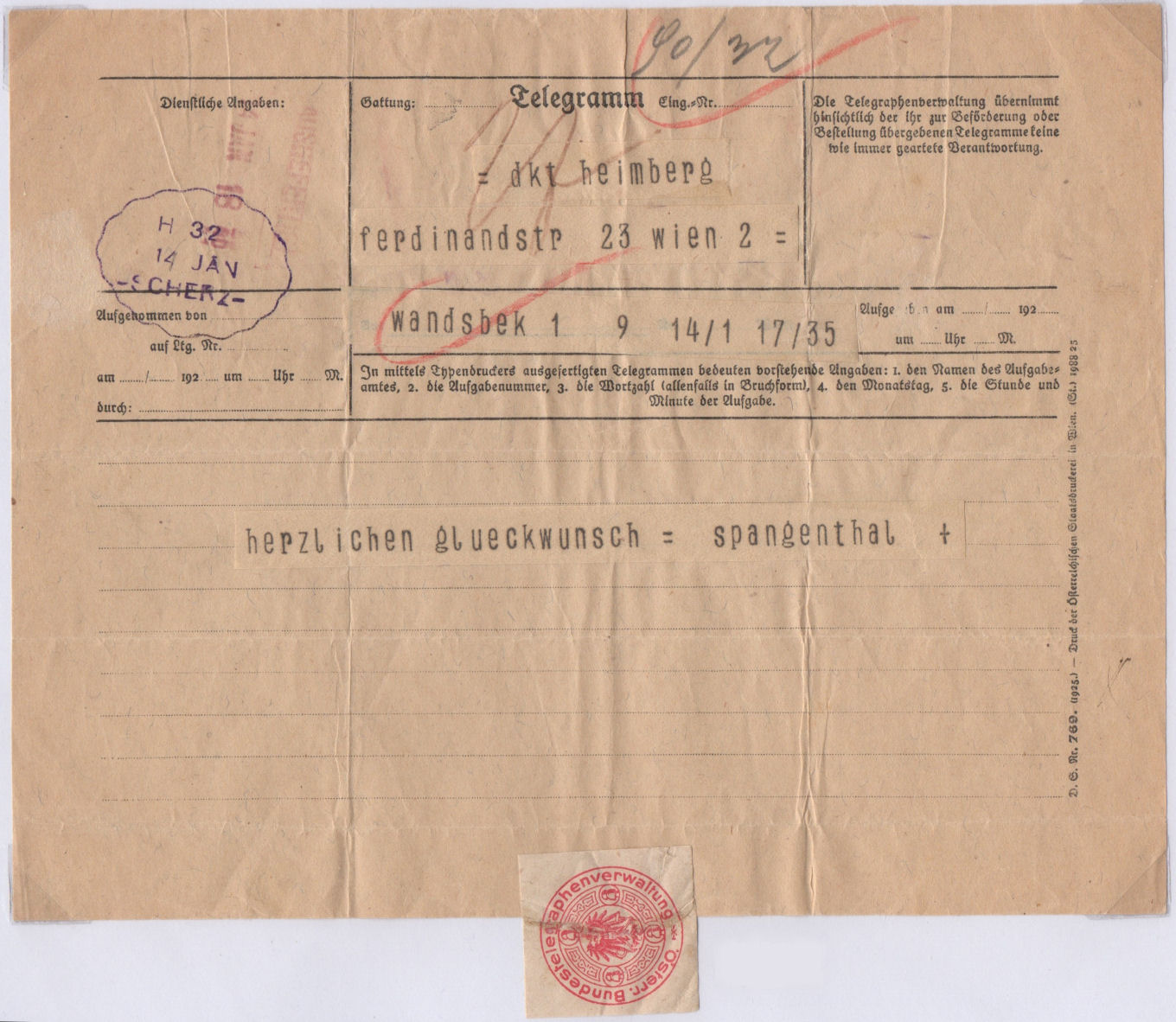 Telegram to Sherz of 1925+