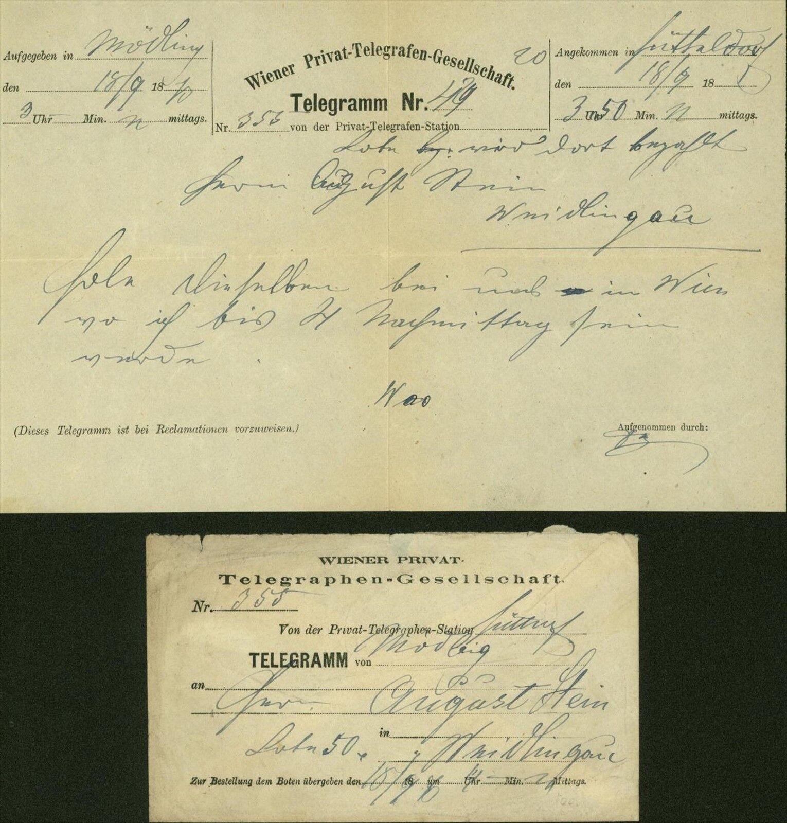 Telegram of Private Telegraph, Vienna