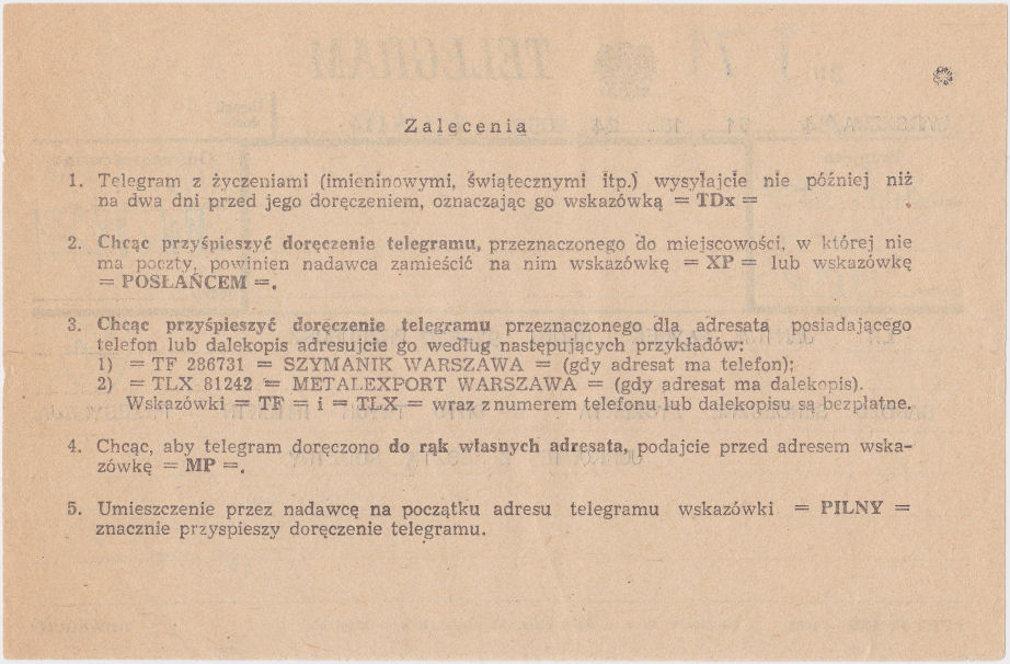 Poland telegram of 27 June 1982 - back