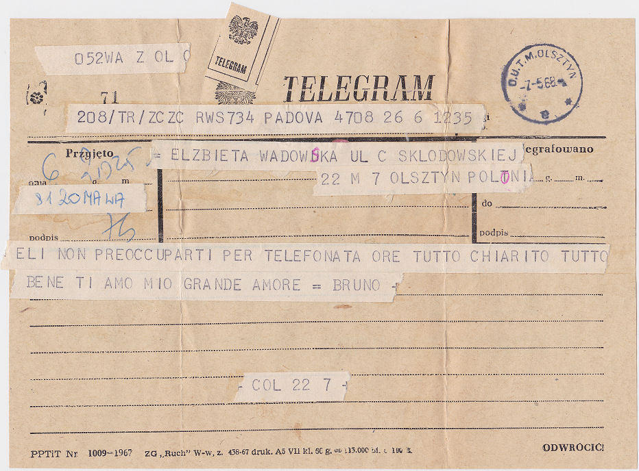 Poland telegram of 7 May 1968 - front