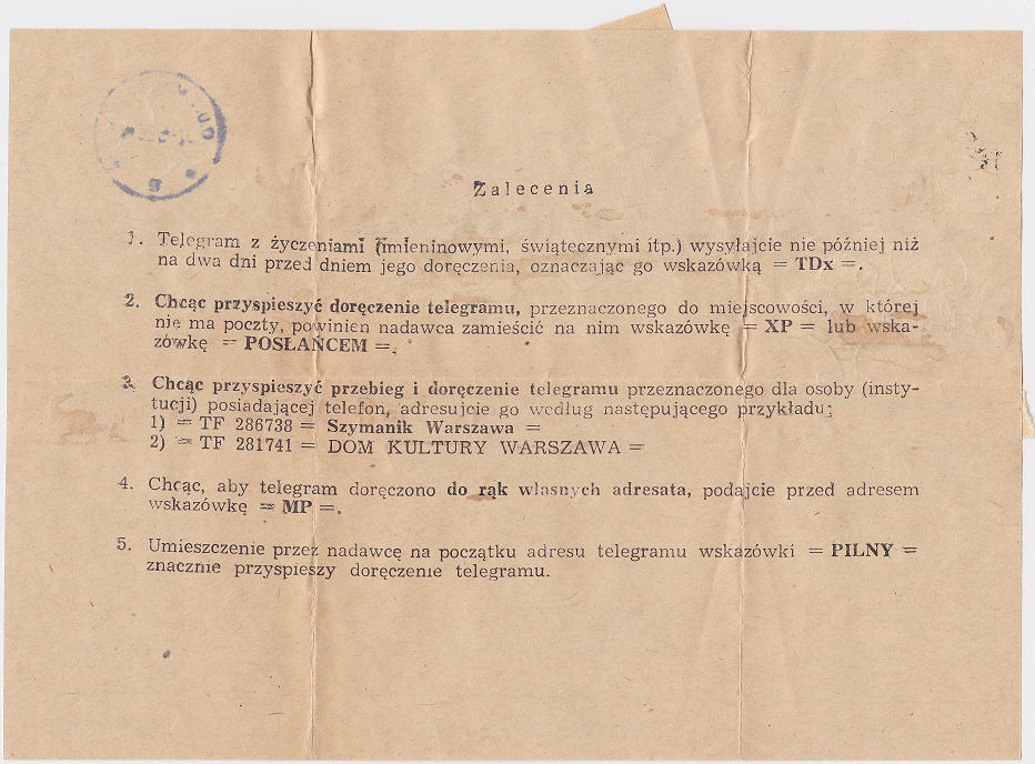 Poland telegram of 7 May 1968 - back