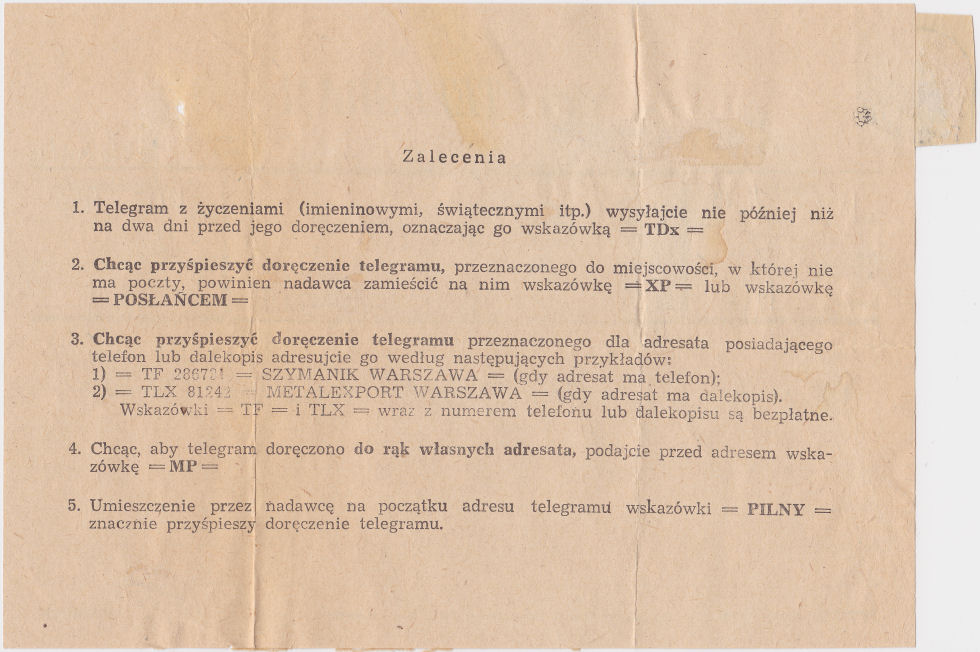 Poland telegram of 8 January 1970 - back