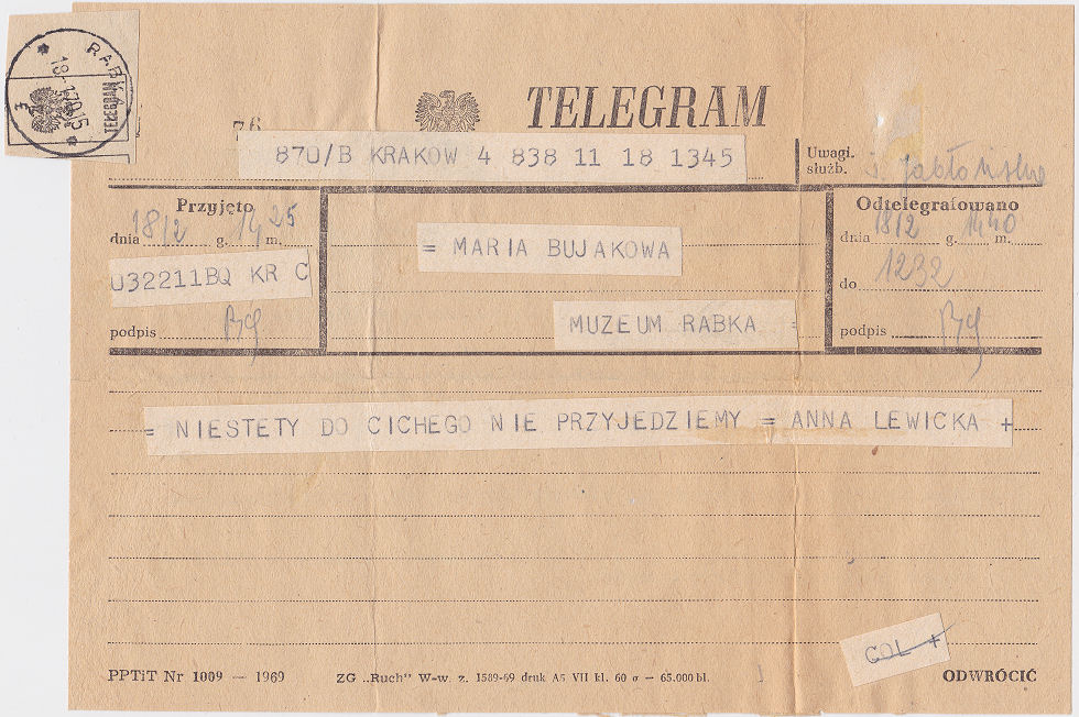 Poland telegram of 8 January 1970 - front