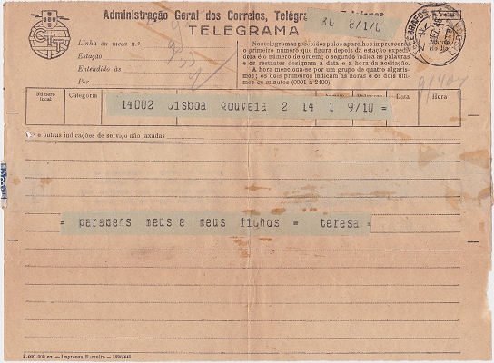 Telegram of 1 December 1946 - front