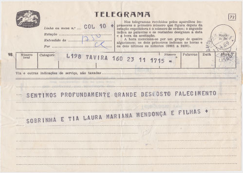 Telegram of 11 April 1969 - front