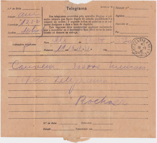 Telegram of 18 August 1931 - front