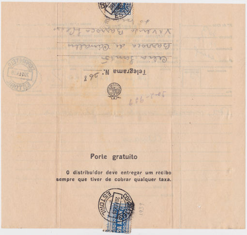 Telegram of 20 February 1939 - back