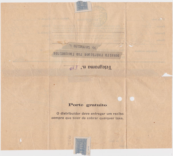 Telegram of 20 September 1922 - back
