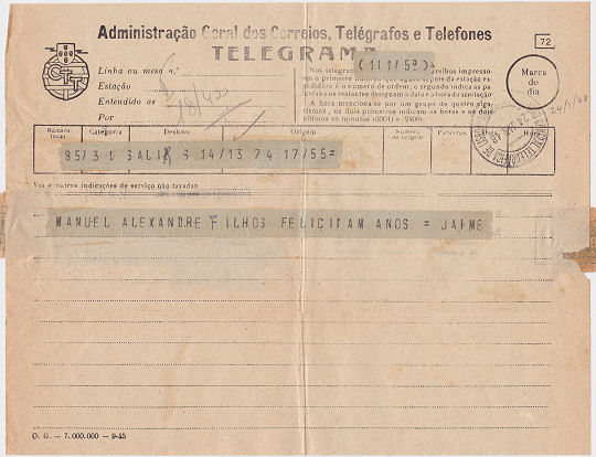 Telegram of 24 January 1948 - front