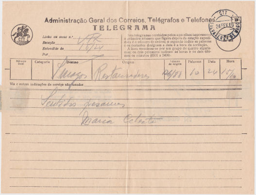 Telegram of 24 February 1960 - front