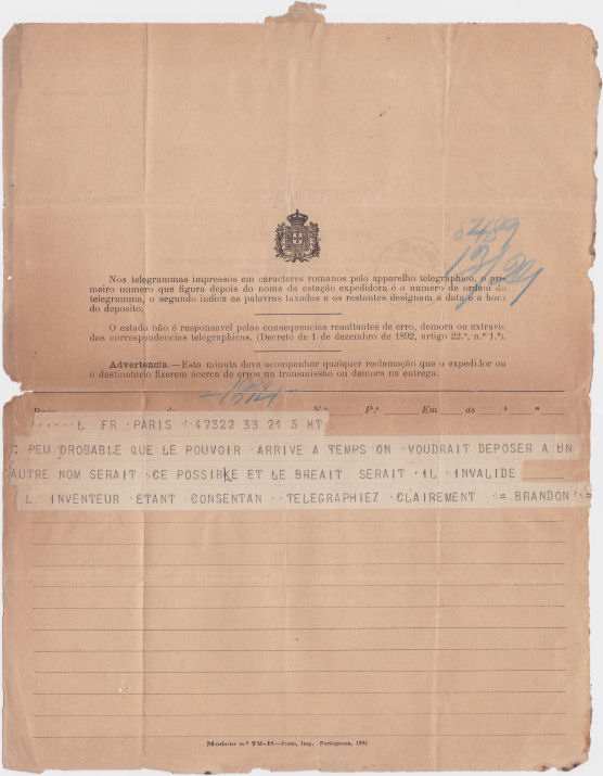 Telegram of 29 January 1895 - front