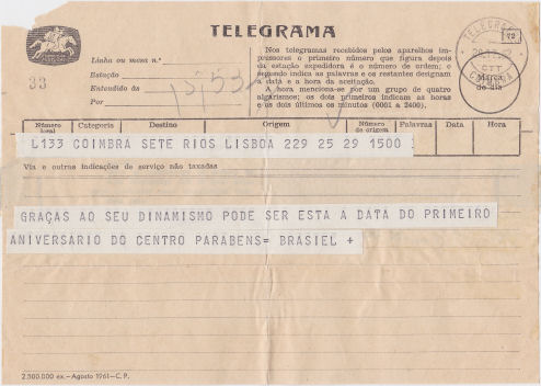 Telegram of 29 December 1962 - front