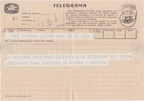 Telegram of 29 December 1963 - front