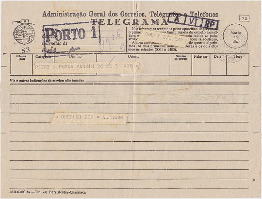 Telegram of 3 December 1951 - front