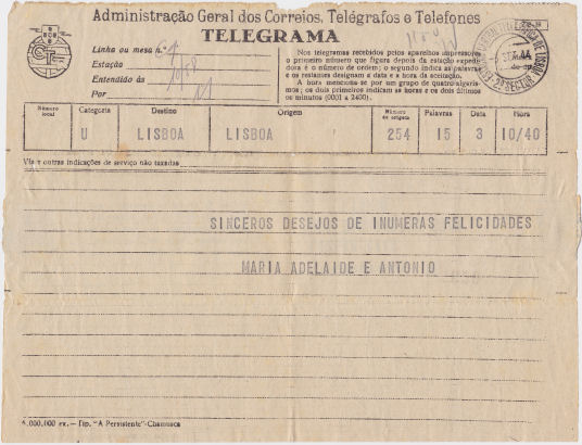 Telegram of 3 September 1944 - front