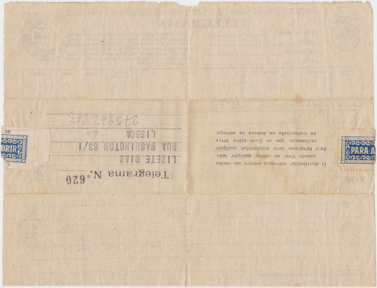 Telegram of 3 September 1944 - back