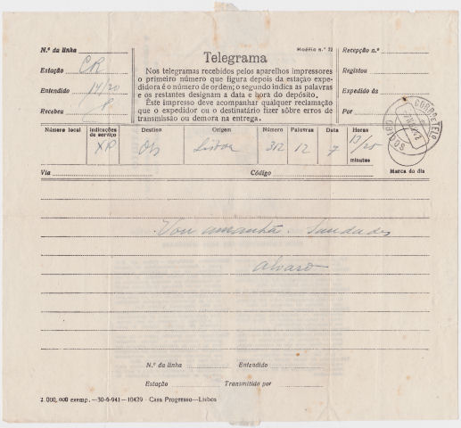 Telegram of 7 November 1942 - front