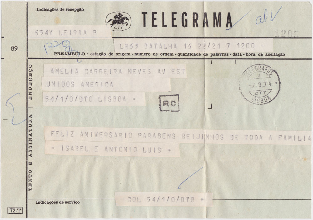 Telegram of 7 September 1971 - contents