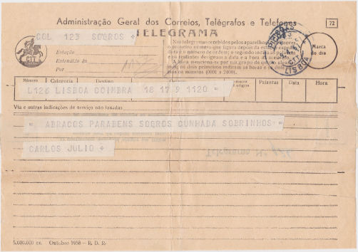 Telegram of 9 April 1961 - front