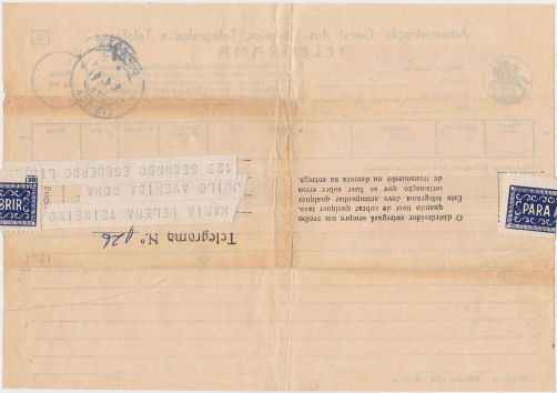 Telegram of 9 April 1961 - back