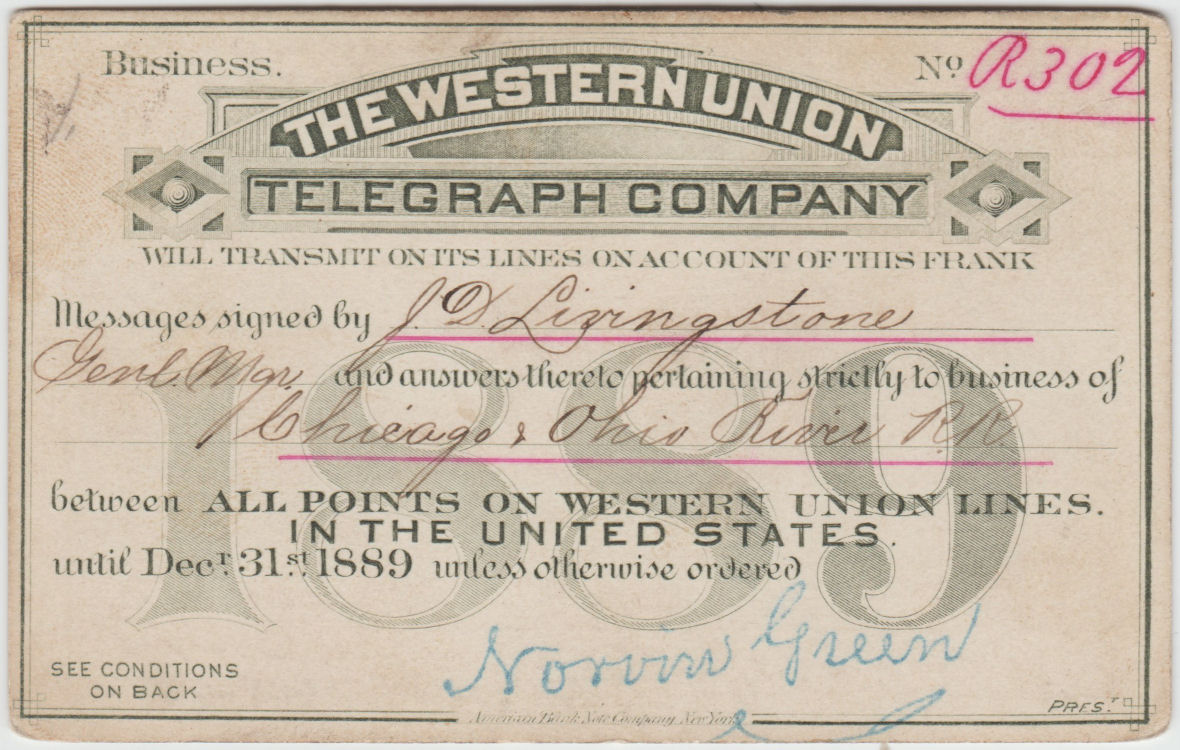 Western Union Business Frank 1889 - R302 front