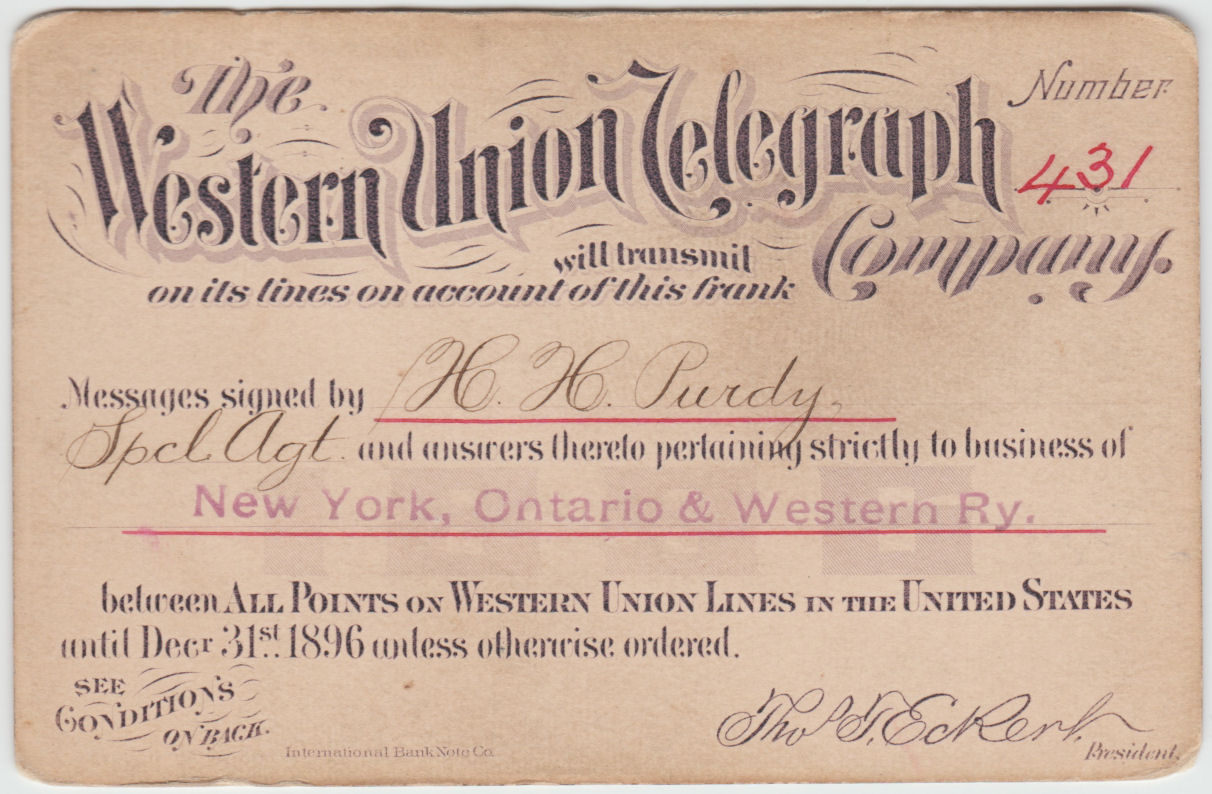 Western Union Business Frank 1896 - 431 front