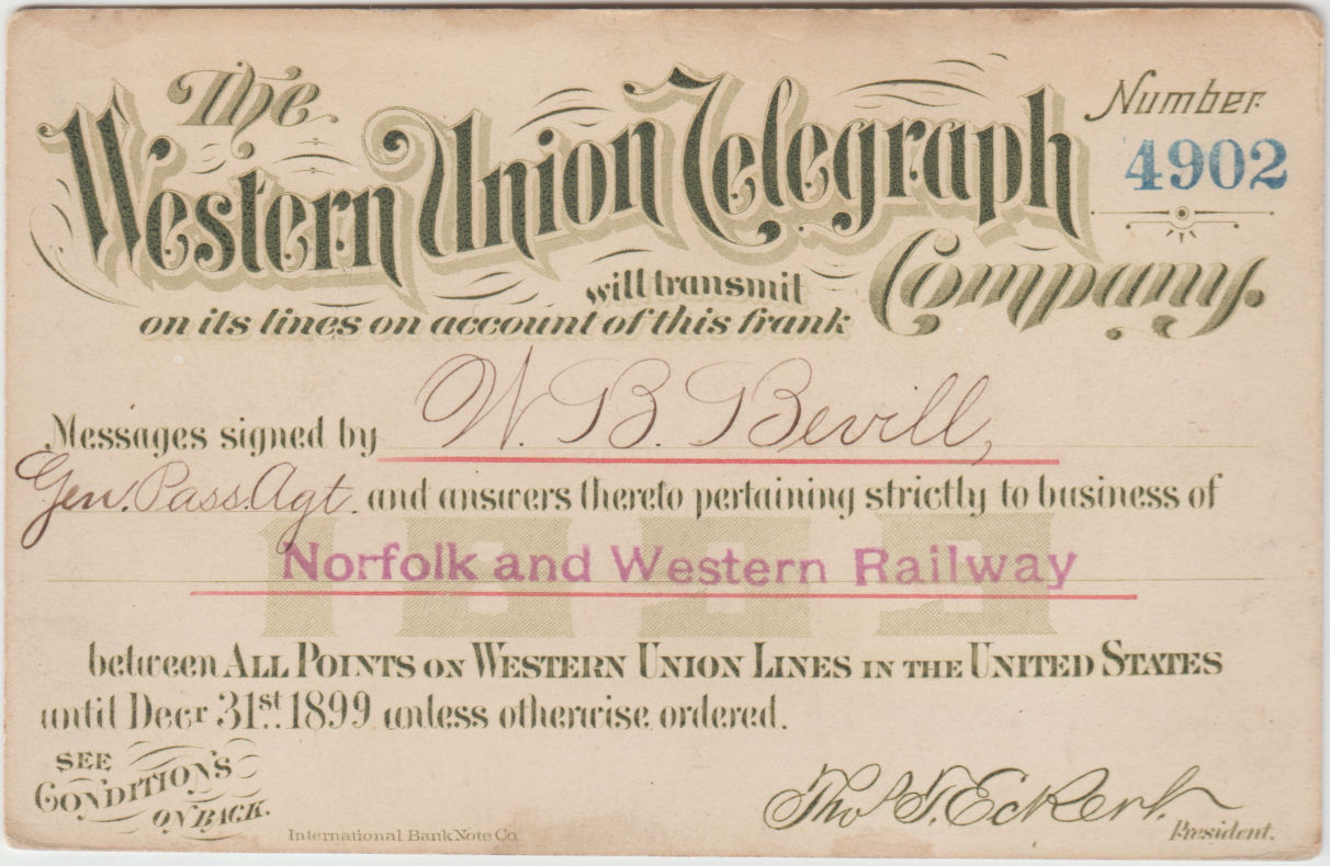Western Union Business Frank 1899 - front