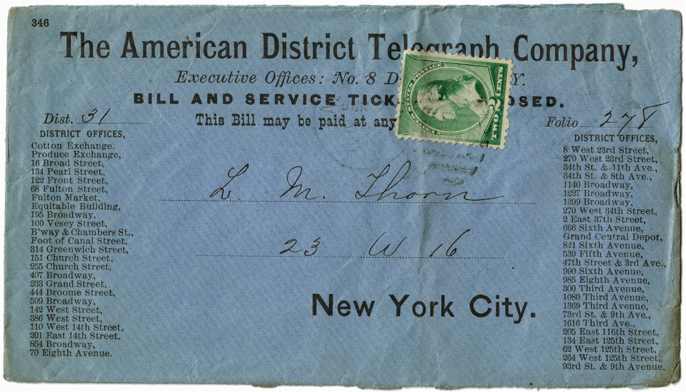 Envelope for sending bills in N.Y. City