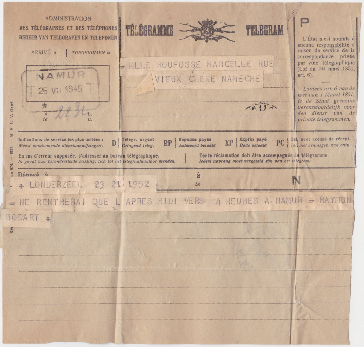 Telegram - 1927, used 1945