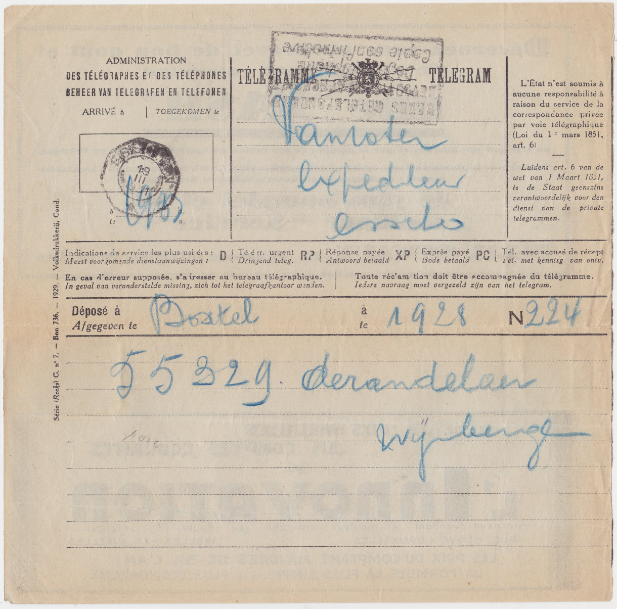 Telegram - 1929, used 1934