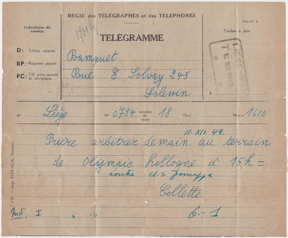 Telegram - used 1949