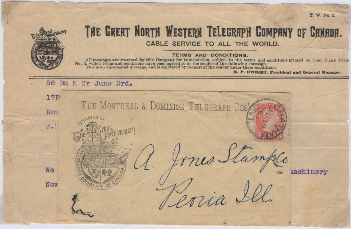 GNW Telegram with Montreal & Dominion Envelope