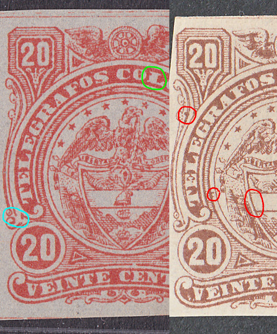 Colombia 20c red-brown differences