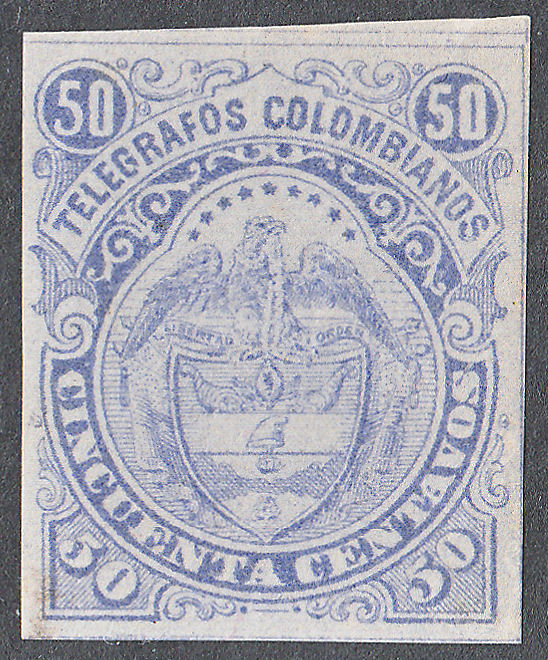 Colombia 50c type I, ultramarine