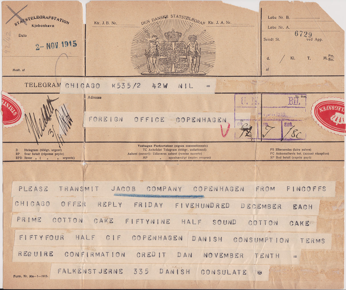 State Telegram used 2/11/1915
