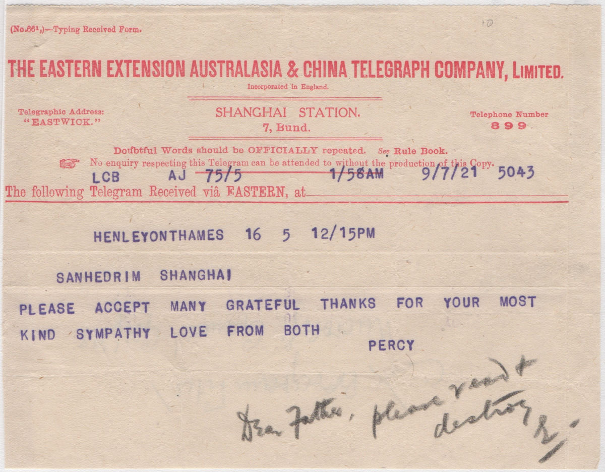 EETC Telegram, 9 July 1921