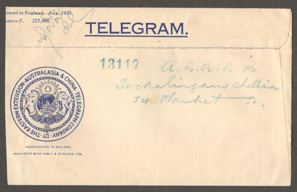 Eastern Ext envelope 1935 - front