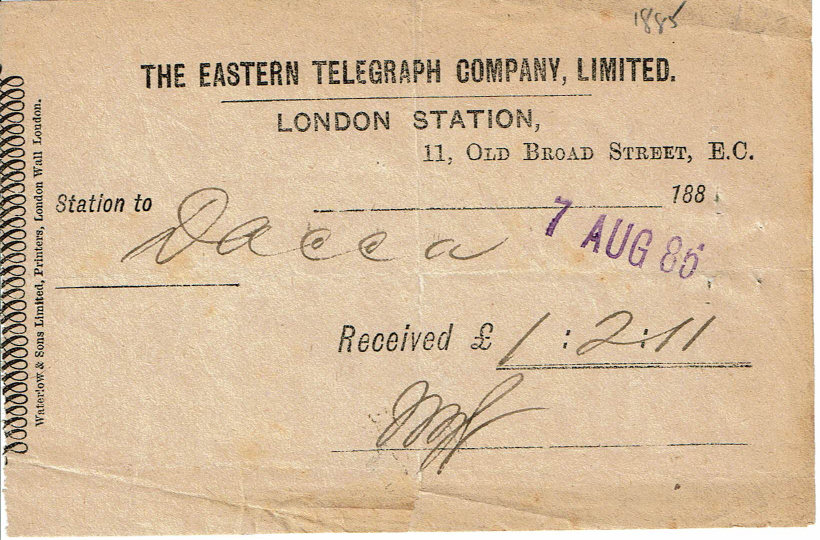 ETC 1885 Receipt - London