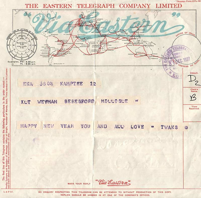 ETC Telegram of 31 December 1927 - front