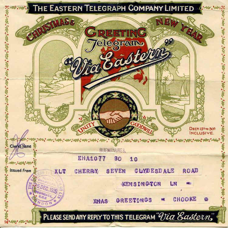 ETC Telegram of 25 December 1926 